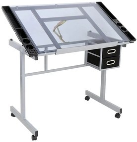 Tervező asztal dönthető,üveg asztallappal