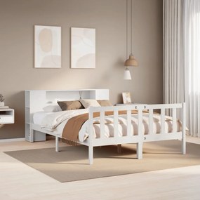 fehér tömör fenyőfa könyvespolcos ágy matrac nélkül 120x200 cm