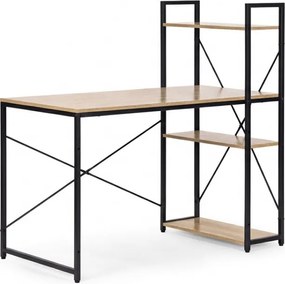 Íróasztal polccal LOFTY 120x60 cm, fekete / tölgy dekoráció