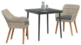 Étkezőgarnitúra 3 pcs Világosszürke Poli rattan