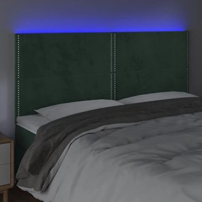 sötétzöld bársony LED-es fejtámla 160x5x118/128 cm