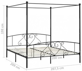 fekete fém baldachinos ágykeret 200 x 200 cm