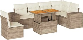 vidaXL 7 részes bézs polyrattan kerti ülőgarnitúra párnákkal