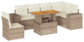 vidaXL 7 részes bézs polyrattan kerti ülőgarnitúra párnákkal