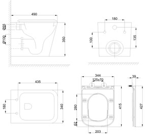 Erga Mery, függő wc csésze Rimless Tornado Flush 490x340x350 mm + wc ülőke lassan záródó, fehér, ERG-MERY-CE-94-001