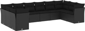 vidaXL 10 részes fekete polyrattan kerti ülőgarnitúra párnákkal