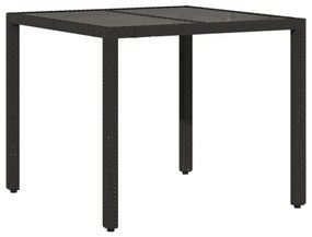 fekete polyrattan üveglapos kerti asztal 90 x 90 x 75 cm