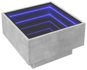Betonszürke szerelt fa dohányzóasztal LED-del 50 x 50 x 30 cm