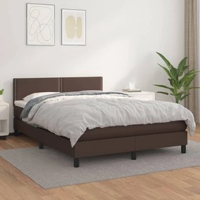 Barna műbőr rugós ágy matraccal 140 x 200 cm