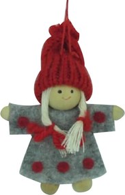 Szürke ruhás kislány textilfigura akasztóval 8 cm