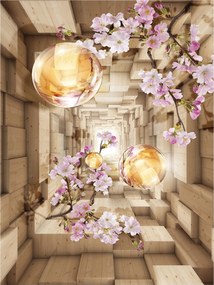 Fotótapéta Alagút Sakura vinil fák 184x254 Rózsaszín Arany +ragasztó