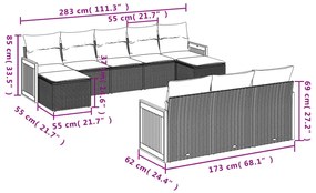 10 részes bézs polyrattan kerti ülőgarnitúra párnával