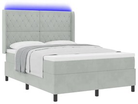 LED Box Rugós Ágy Mattresszel Argyle Világosszürke 140 x 200 cm