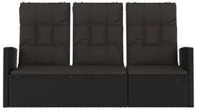 fekete polyrattan dönthető kerti pad párnával 173 cm