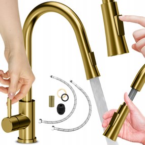 Arany Konyhai Csaptelep Kihúzható Kifolyócsővel És Zuhanyzóval Konyhai Csaptelep 2in1