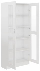 Magasfényű fehér forgácslap vitrinszekrény 82,5x30,5x185,5 cm