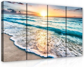 Vászonkép 120x80 Napfelkelte óceán tenger tengerpart hullámok part ég felhők