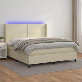 krémszínű műbőr rugós ágy matraccal és LED-del 160x200 cm