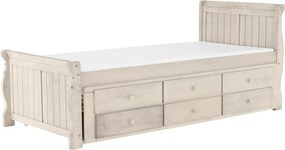 Ágy pótággyal, antik fehér, 90x200, ANTIKO