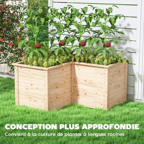 Outsunny L-alakú Kerti Ültetőágy, Magaságyás, Nyitott Aljú Kültéri Virágbox Természetes Fából, 120 x 120 x 62 cm | Aosom