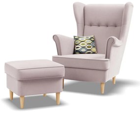 Uszak fotel, bársony, rózsaszín