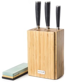 G21 Damascus Premium késkészlet bambusz blokkban, doboz, 3 db + köszörűkő