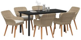 vidaXL Kert étkező szett párnával 7 pcs Bézs polirattan