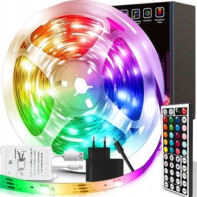 5 m-es  300 RGB LED-es SMD3528 szalag, hálózati adapterrel, távirányítóval, színes, IP65