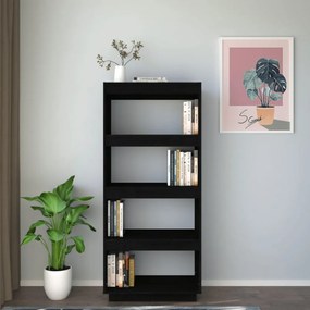 fekete tömör fenyőfa könyvszekrény/térelválasztó 60x35x135 cm