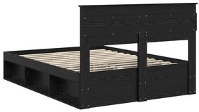 vidaXL Ágykeret matracmal fiókkal Fekete 160 x 200 cm Tömör fenyőfa