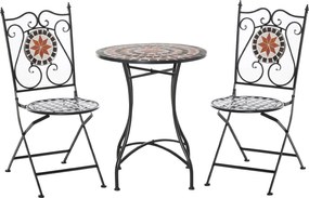 Outsunny Kerti Ülőgarnitúra 3 részes Mozaik Asztal Étkezőszett Erkélybútor Kerti Bútor Szett 1 Asztal + 2 Összecsukható Szék Kerti Fém Többszínű | Aos
