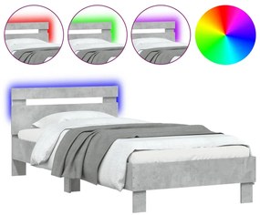 betonszürke ágykeret fejtámlával és LED-világítással 90x200 cm