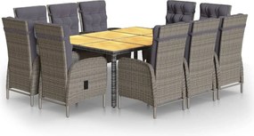 vidaXL 11 részes szürke polyrattan kerti étkezőgarnitúra