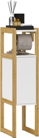 HOMCOM Térkihasználó Fürdőszobai Mobil WC Papír Tartóval, Szekrénnyel és Polccal, Kompakt Bambusz Szekrény, 20x33x80cm, Fehér | Aosom