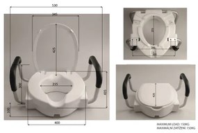 Ridder - Emelt WC-ülőke kapaszkodóval, fehér