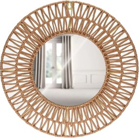 Fali tükör lógó kerek kör fonott dekoratív Boho 45 cm