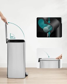 30 literes acél pedálos szemetes belső vödörrel, metál ezüst