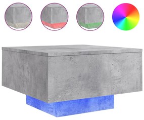 betonszürke dohányzóasztal LED-lámpákkal 55 x 55 x 31 cm