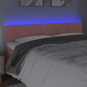 rózsaszín bársony LED-es fejtámla 160x5x78/88 cm