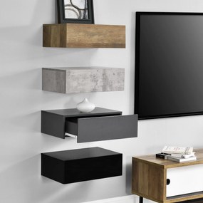 Falra szerelhető éjjeliszekrény szett 4 db, fiókos fa/beton/szürke/fekete [en.casa]