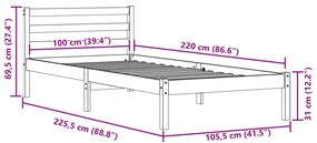 Ágykeret Fejtámlával 100x220 cm Tömör Fenyőfa