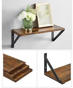 3 fali polc készlet, lebegő polcok,rusztikus barna és fekete