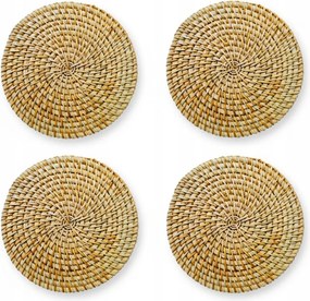Boho Asztali Alátétek 4 db-os szett rattan fonott bögrék