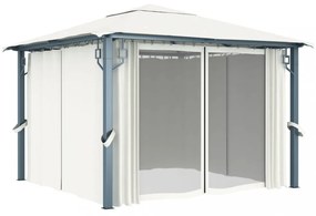 krémszínű alumíniumpavilon függönnyel/LED fényfüzérrel 3 x 3 m