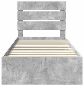 vidaXL Ágykeret fiókkal fejtámlával Beton Szürke 90 x 200 cm Faanyag