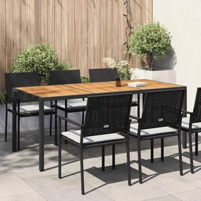 vidaXL fekete polyrattan és akácfa kerti asztal 190 x 90 x 75 cm