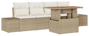 vidaXL Kerti Kanapé Szett tárolóval 5 pcs Bézs Poli rattan