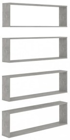 4 db betonszürke szerelt fa fali polc 100 x 15 x 30 cm