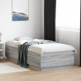 szürke sonoma színű szerelt fa ágykeret LED-del 90 x 200 cm