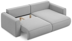 Világosszürke bársony kinyitható-tárolóhelyes sarokkanapé (jobb oldali-heverő résszel) Kapua – Makamii